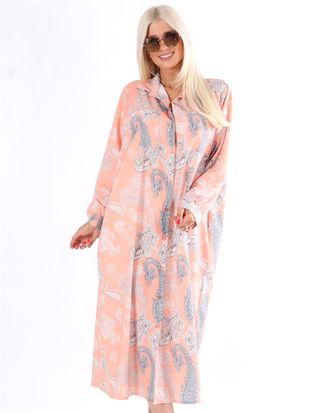 Delfina - Svart lång skjortklänning med paisley-mönster